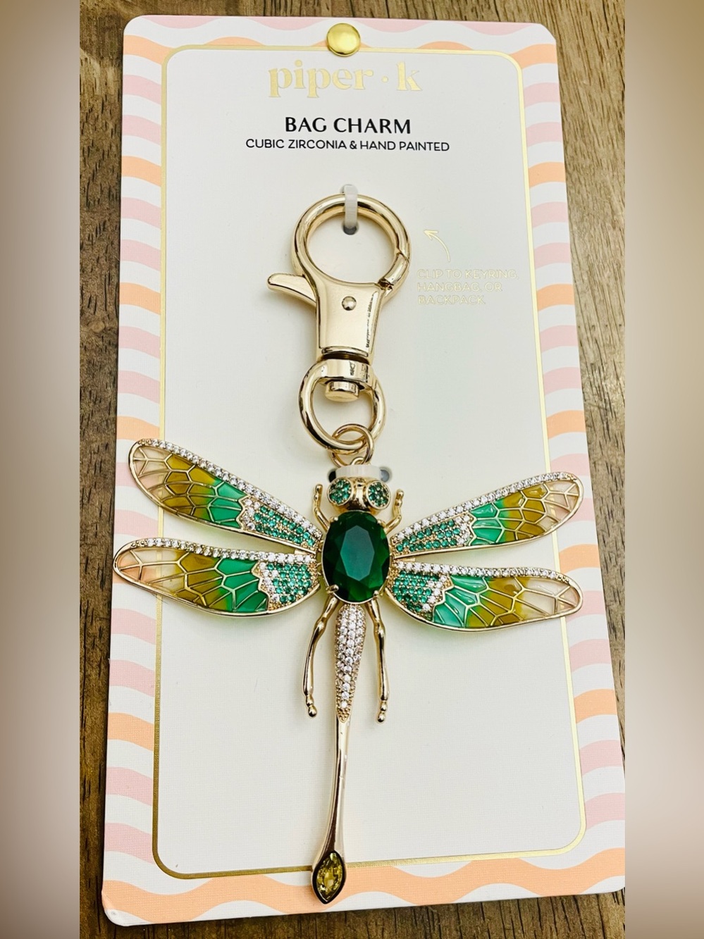 Piper K Crystal Dragonfly Keychain Bag Charm